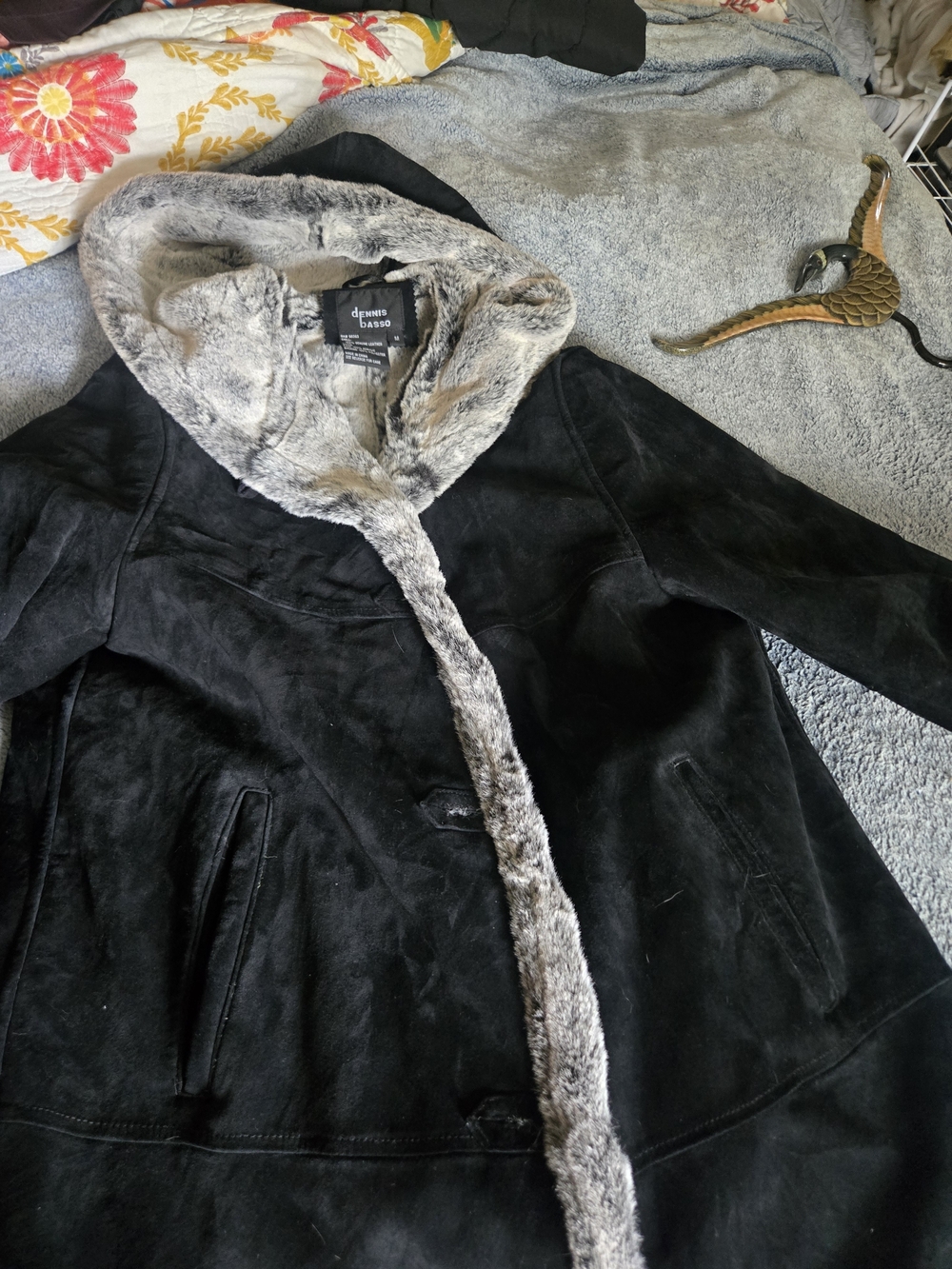 dennis basso Plush Suede Coat in Gray and Black